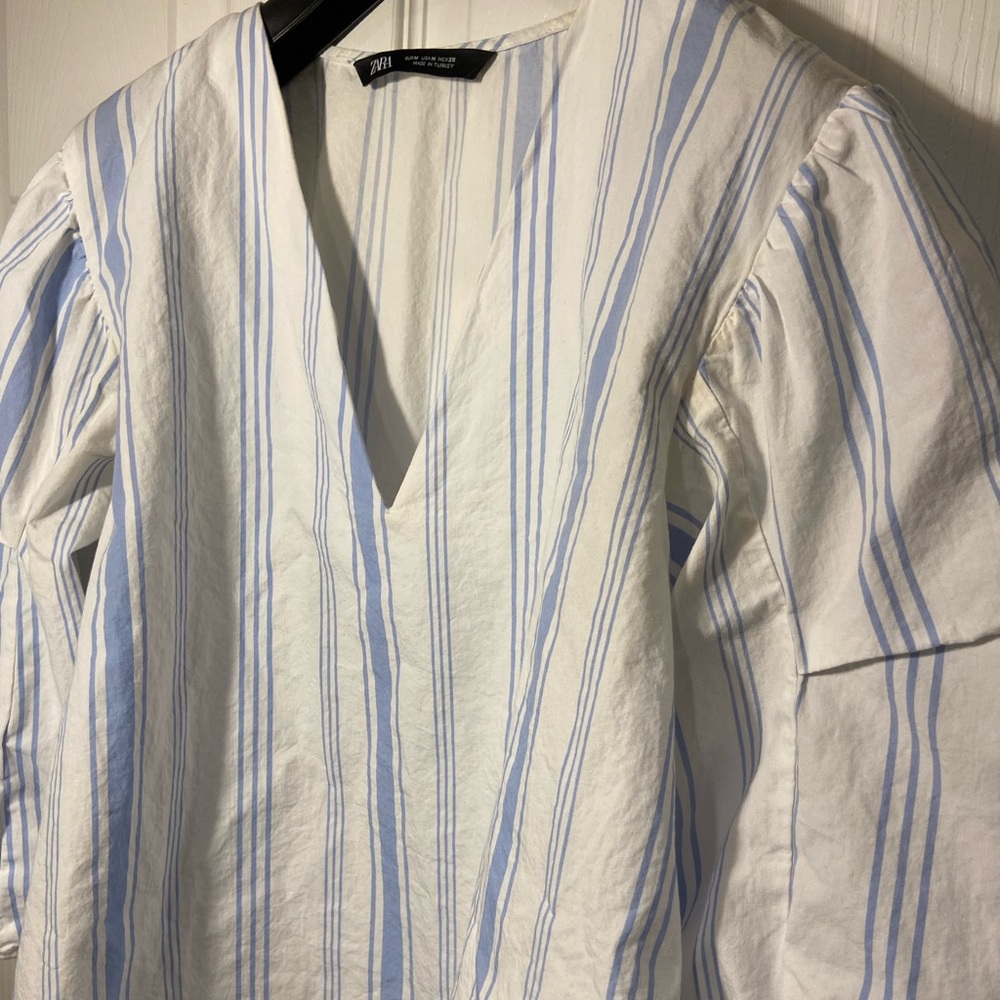 Zara Blue and White Striped Blouse - Picture 4 of 6